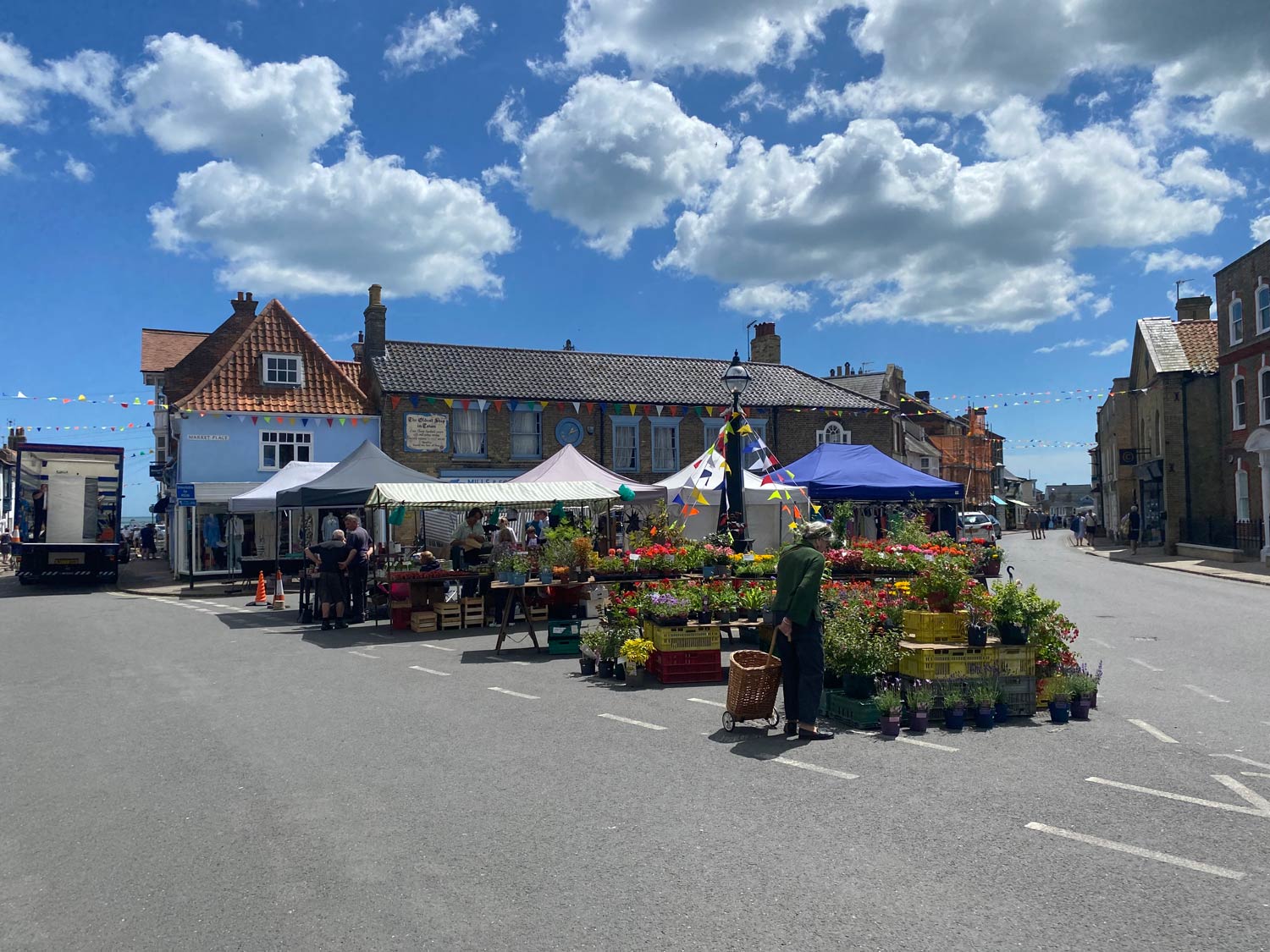 Market Day in Southwold under a sunny blue sky